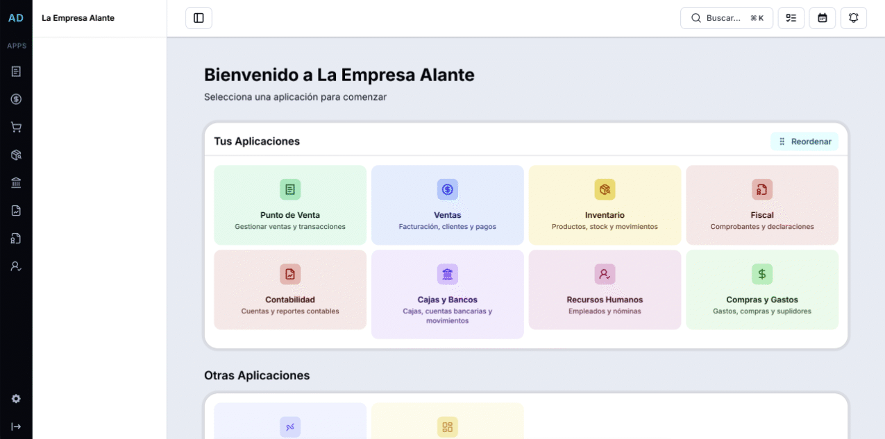 Alante Digital ERP - Vista previa del sistema de gestión empresarial en la nube